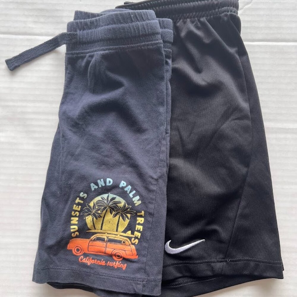 Kids' Shorts Bundle: H&M Patterned (Size 7/8) & Nike Black Athletic (Size M)